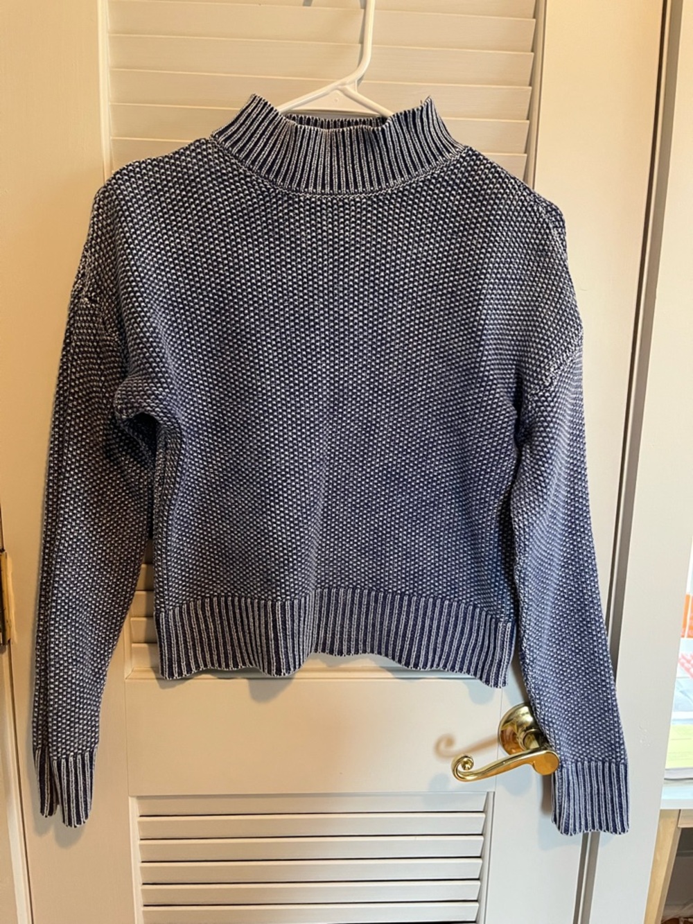Forever 21 Navy & White Textured Mock Neck Sweater